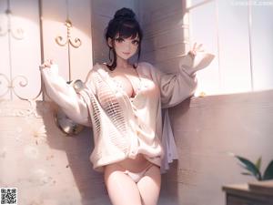 A woman in a kimono sitting on a bed.