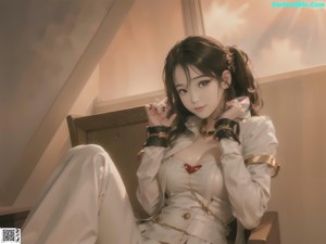 A woman in a pink bikini sitting on a bed.