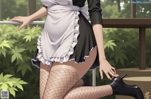 A 3D rendering of a woman in a maid outfit.
