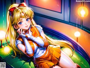 A girl in a sailor suit sitting on top of a boat.