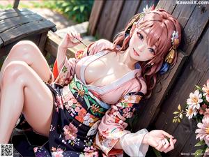 A woman in a kimono sitting on a couch.