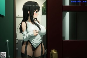 A naked asian woman leaning against a window sill.