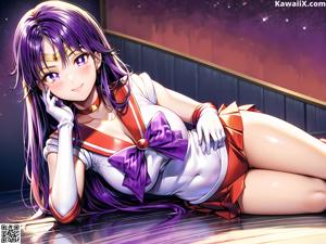 A woman in a sailor outfit sitting on a dock.
