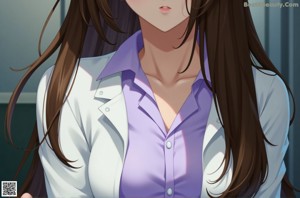 Anime girl with big tits posing in a white shirt.