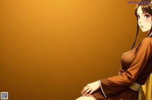 A woman in a chinese dress sitting on the floor.