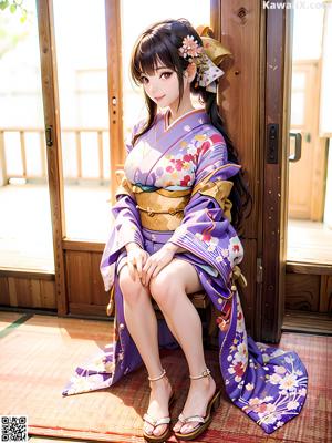 A woman in a kimono posing for a picture.