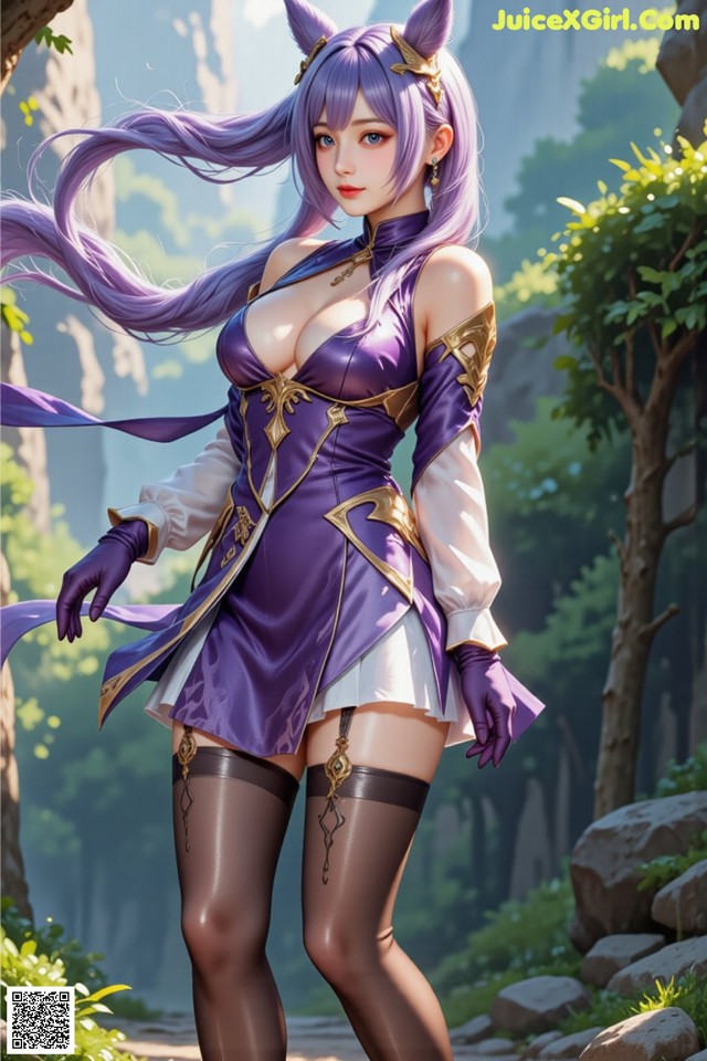 Hentai - Sovereign of Lightning in Exquisite Garb Set.1 20250125 Part 1 No.a759ce A woman in a purple outfit is standing in the woods.