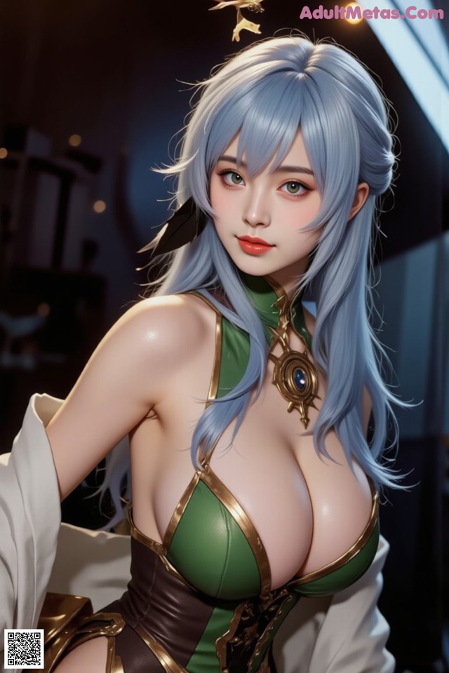 Hentai - Captivating Grace of the Cosmic Maiden Set.2 20250125 Part 13 No.2c69cb A woman with blue hair wearing a green and brown outfit.