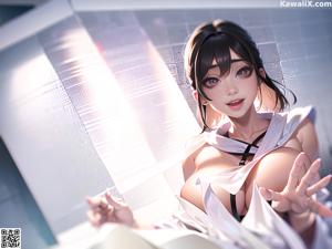 A woman in a black leather outfit is posing for the camera.