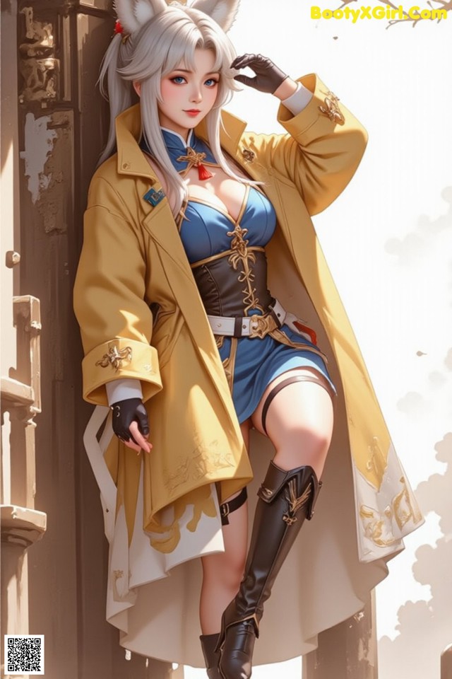 Hentai - Exotic Allure of the Untamed Lands Set.1 20250124 Part 2 No.0a52e7 A woman in a yellow coat and blue dress posing for a picture.
