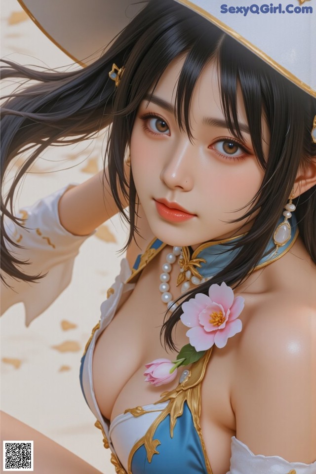 Hentai - The Frozen Elegance That Melts Starlight Set.1 20250104 Part 14 No.88941e A woman in a white hat with a flower in her hair.