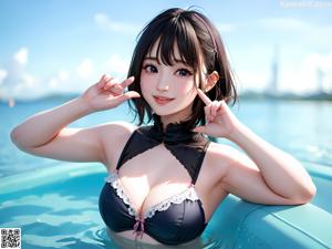 A woman in a pink bathing suit posing for a picture.