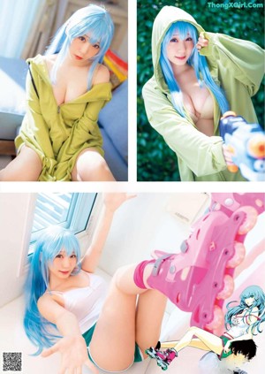 A woman with blue hair is posing for a picture.